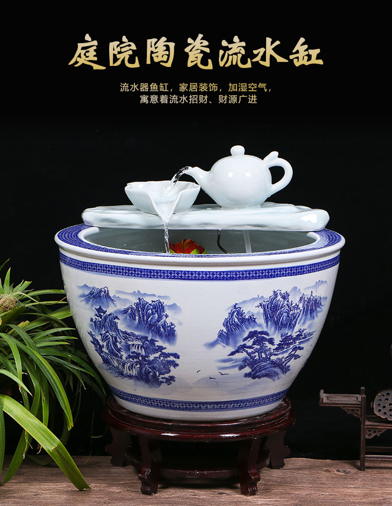 Jingdezhen ceramic aquarium sitting room ground water fountain aquarium large household cycle aquarium fish bowl