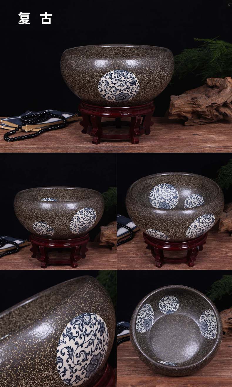 Jingdezhen ceramics by hand aquarium tortoise basin of water lily bowl lotus lotus cylinder balcony furnishing articles town house feng shui porcelain jar