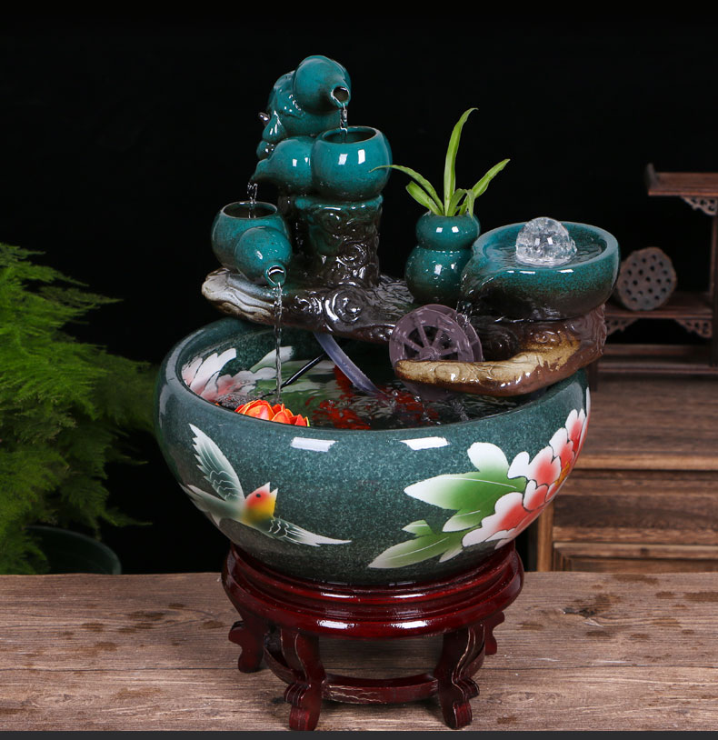 Creative ceramic tank automatic cycle water furnishing articles sitting room small fountain lucky fish bowl and a goldfish bowl