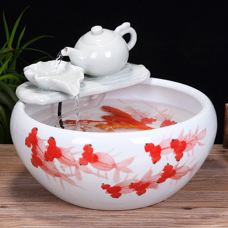 Jingdezhen ceramic aquarium desktop fountain water tank 2 small gold sitting room aquarium fish bowl