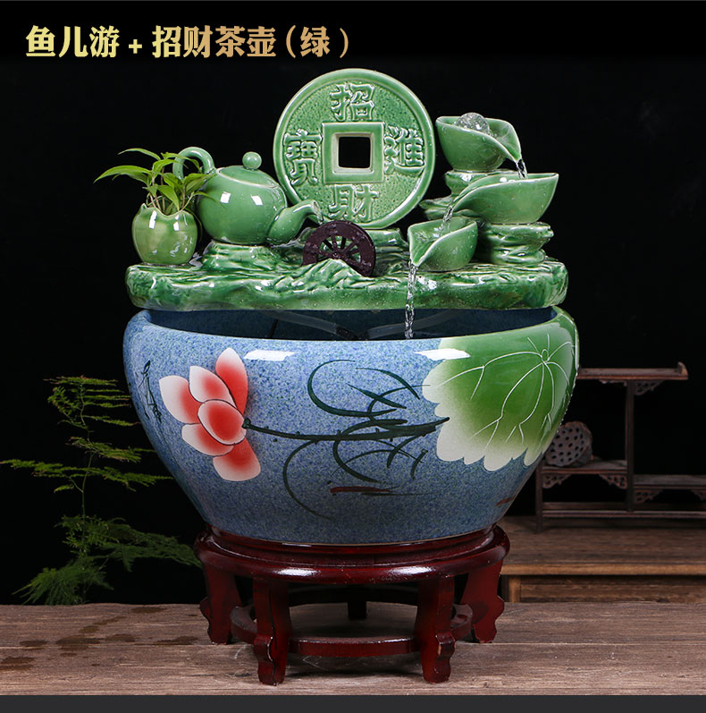 Ceramic aquarium sitting room ground loop water fish tank large office furnishing articles balcony garden lotus basin