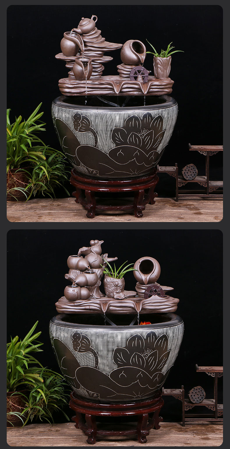 Jingdezhen ceramic goldfish bowl sitting room floor balcony office home furnishing articles circulating water courtyard big fish tank