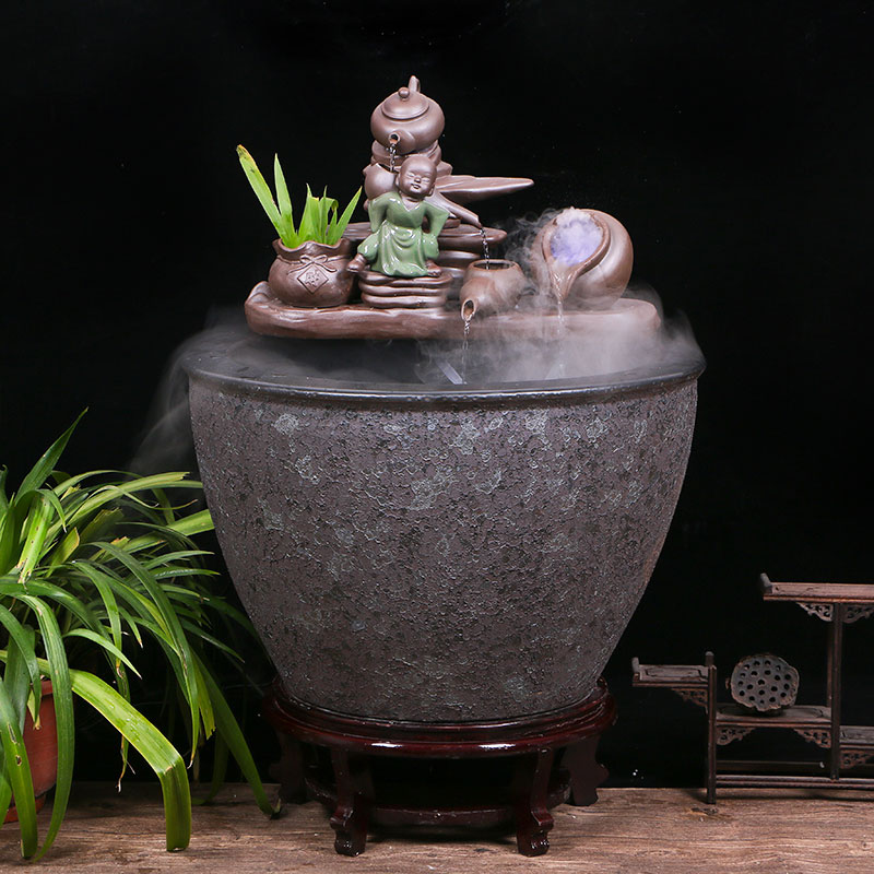 Large ceramic aquarium circulating water tank sitting room balcony ground household lotus goldfish bowl
