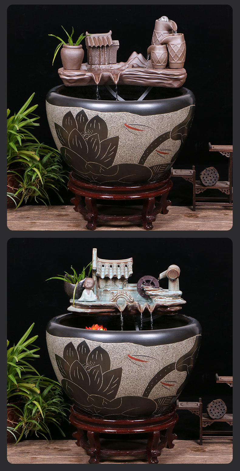 Jingdezhen ceramic goldfish bowl sitting room floor balcony office home furnishing articles circulating water courtyard big fish tank