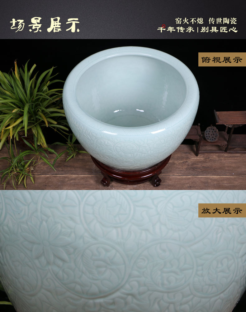 Jingdezhen ceramic aquarium restoring ancient ways is archaize turtle cylinder basin of water lily lotus goldfish bowl lotus cylinder extra large