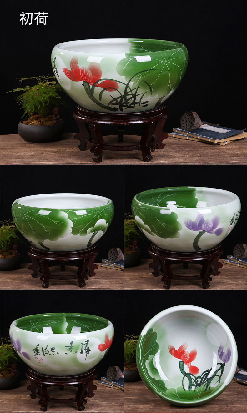 Jingdezhen ceramic aquarium package mail hand - made desktop furnishing articles large turtle pond lily goldfish bowl lotus feng shui basin