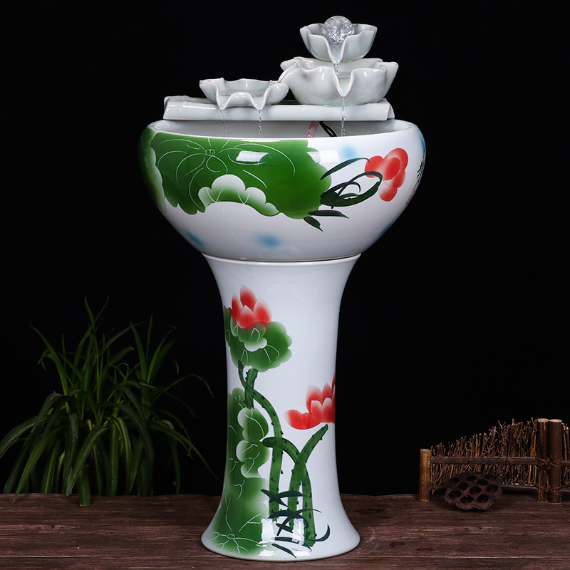 Ceramic floor pillar type tank basin large fish bowl lotus lotus lotus tortoise household gardens furnishing articles