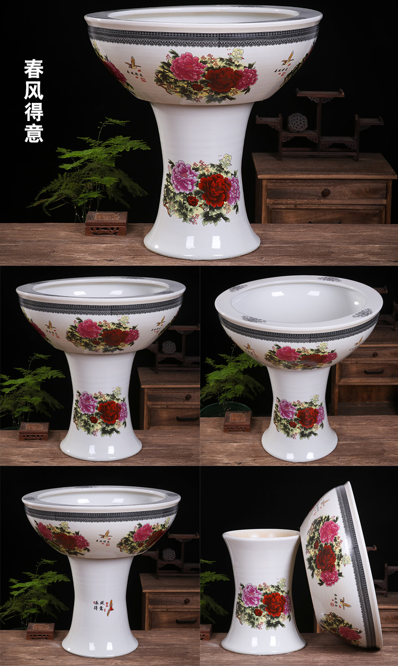 Jingdezhen ceramic tank floor pillar type large sitting room water stone basin to the tortoise cylinder water lily bowl lotus garden