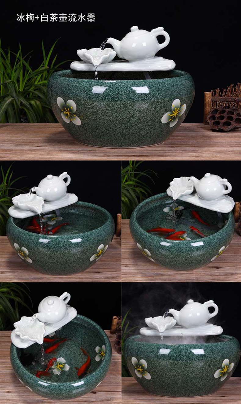 Jingdezhen ceramic aquarium desktop fountain water tank 2 small gold sitting room aquarium fish bowl