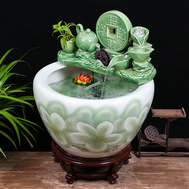 Ceramic aquarium sitting room ground loop water fish tank large office furnishing articles balcony garden lotus basin