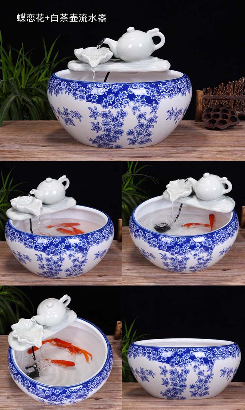 Jingdezhen ceramic aquarium desktop fountain water tank 2 small gold sitting room aquarium fish bowl