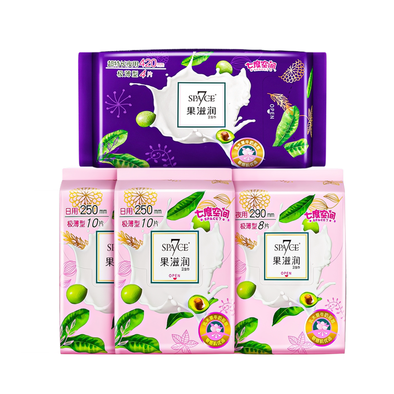 Seven Dimensions Space Fruit Moisturizing Shea Butter Milk Sanitary Napkins 290, April 2027, 420, December 2027 Expiration