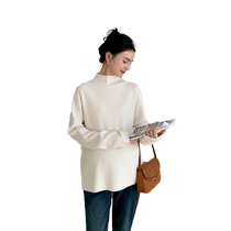 Pregnant womens autumn and winter sweaters maternity bottoming shirts womens winter velvet thickened inner half turtleneck knitted tops
