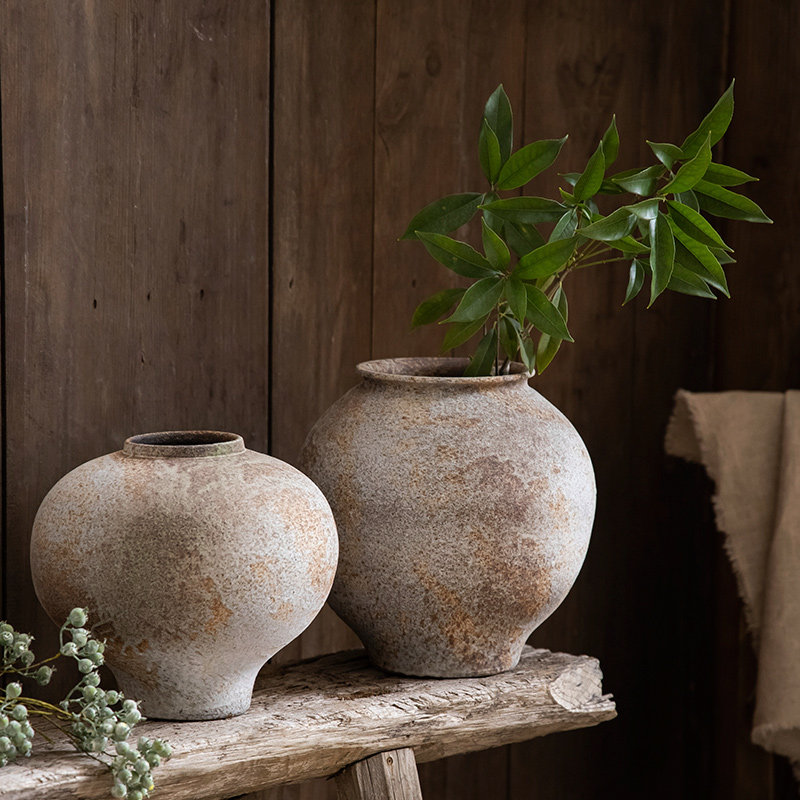 Retro ceramic vase Japanese style white Silence Wind Pottery Jar Living-room Decoration Hydropony inserts Coarse Pottery Flower Pendulum-Taobao