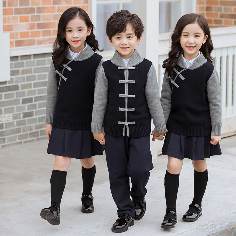 Kindergarten garden uniform spring and autumn clothing British college style children's class uniform sweater three-piece set primary school uniform suit Korean