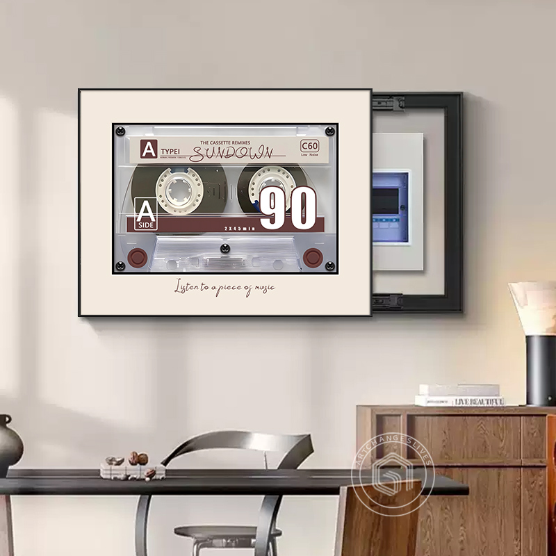 Medieval-Style Tape Recorder Meter Box Decorative Painting, French Retro Style Power Distribution Box Cover, Switch Cover, Living Room and Dining Room Hanging Painting