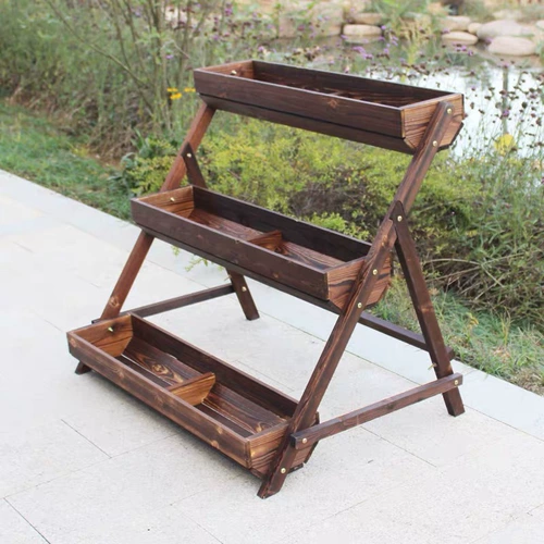 Карбонизированная анти -коррупционная древесина многослойная цветочная стойка Балкон с твердым деревом цветочной коробкой цветочный горшок на открытая лестница