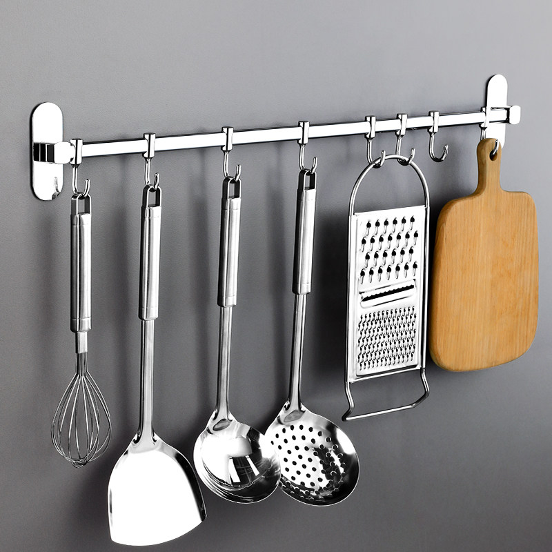 Stainless Steel Hook Kitchen Shelve Wall-mounted Hook Rack Free of perforated cookware Supplies hanging pendant Pendant Fixtures Pole