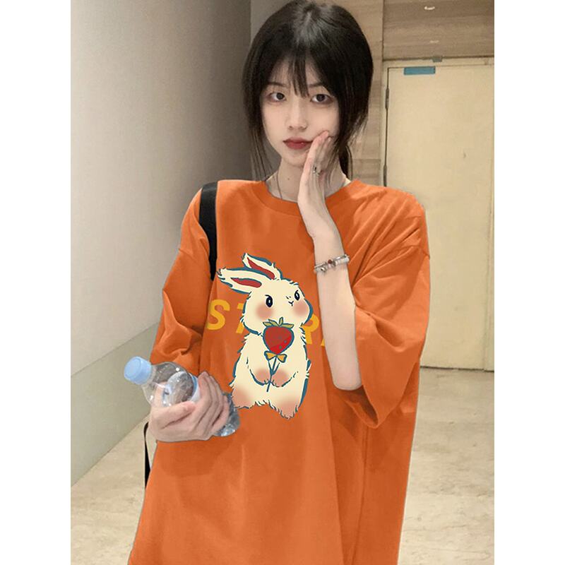 Orange Short-Sleeved T-Shirt for Women, Summer 2026 New Style, American Loose Fit, Regular Shoulder, Dopamine Outfit, Spring and Autumn Sweet Top