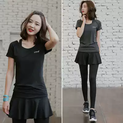  Spring and autumn yoga clothes running gym sports suit women's net red thin morning running clothes beginner skirt