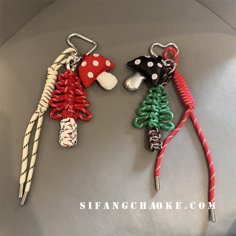 Christmas Tree Nylon Rope Mushroom Personalized Car Keychain Phone Case Pendant Earphone Case Decoration Backpack Chain