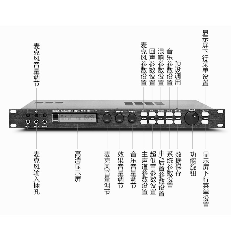 Professional pre-stage x5 digital effects KTV microphone mixer K song anti-howler Computer debugging vocal processor