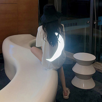Short sleeve T-shirt female loose foreign style Han fan 2021 new design sense reflective medium long round neck cotton large version