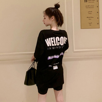 Short sleeve T-shirt female loose foreign style Han fan 2021 new personality print long round neck cotton large version