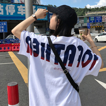 Short sleeve T-shirt female loose foreign style Han fan 2021 New Hong Kong style long round neck simple cotton large version