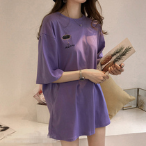 Short sleeve t-shirt women loose foreign style Han fan 2021 New Long round neck simple cotton sweatshirt Big version