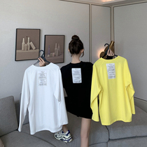 Early autumn wear long sleeve T-shirt female loose solid color Han fan hipster long round neck cotton large version of the White