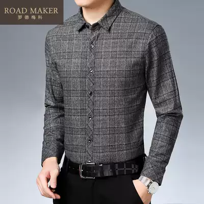 ROADMAKER2020 Spring and Autumn new men's long sleeve shirt business leisure wool book shirt outside dressing