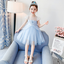 Girl Love Esha Princess Dresses 2021 Summer Ocean Fashion Ice Chic Edge Genuine Children Thin short sleeves 7 yarn skirts