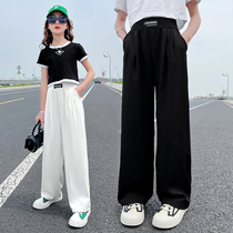 Girl Suit Broadlegged Pants Summer White Children Loose Ice Silk Breathable Big Child Thin Section Summer Dress Silk Sashimi