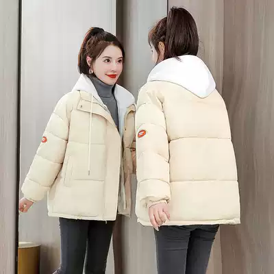 Fake two-piece down cotton clothes women's winter 2021 thickened Korean version of loose quilted jacket bread clothes student ins cotton clothes