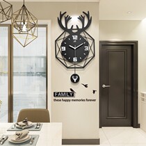 Nordic simple clock living room creative deer head wall clock home decoration mute Net red clock