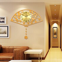 Chinese living room wall clock modern creative Chinese style Fan Wall watch luminous swing bedroom European silent time clock