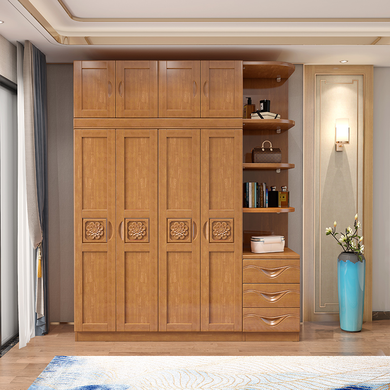 Solid Wood Wardrobe New Chinese Big Wardrobe Four Doors Six Doors Wooden Bedrooms Large Closet Modern Minimalist Economical Type Furniture-Taobao
