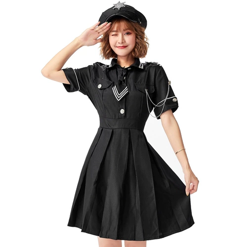 Униформа, японское черное платье, косплей, xэллоуин, короткий рукав
