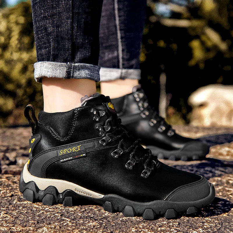 Large size waterproof snow boots men's northeast winter warm plus velvet thickening men's large cotton shoes outdoor non-slip hiking shoes