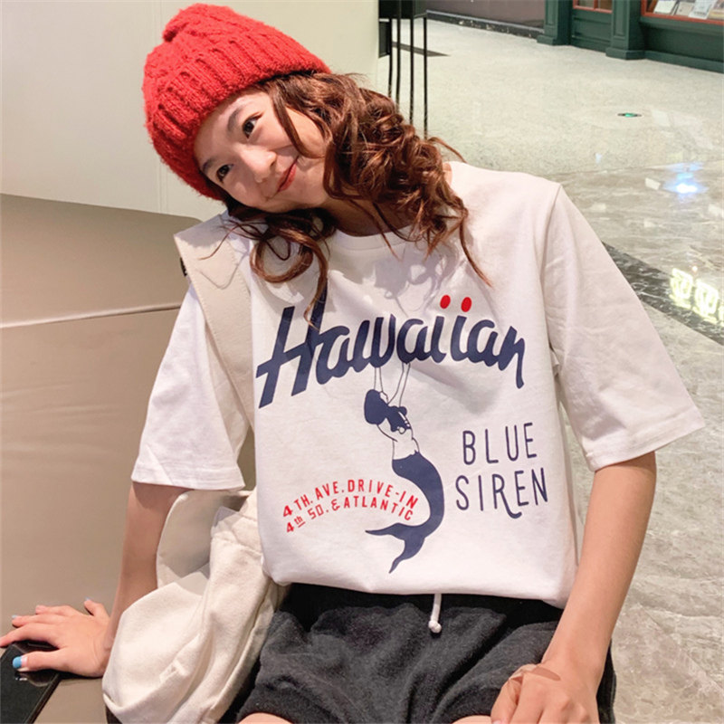 South Korea Dongdaemun ins womens half sleeve large size 2021 summer new short-sleeved T-shirt student loose top tide