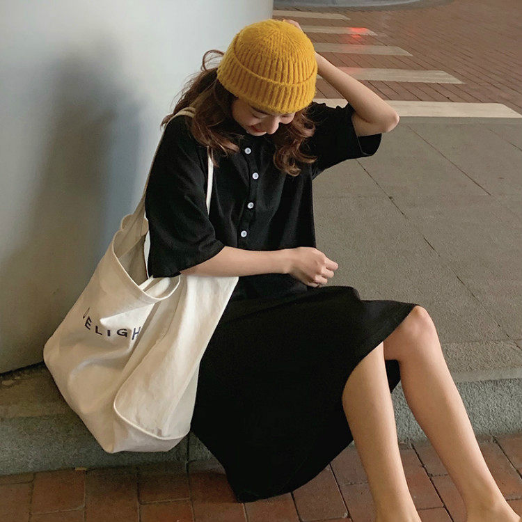 Large casual style dress long over-the-knee Korean version T-shirt loose short-sleeved women polo shirt Hyuna quality top