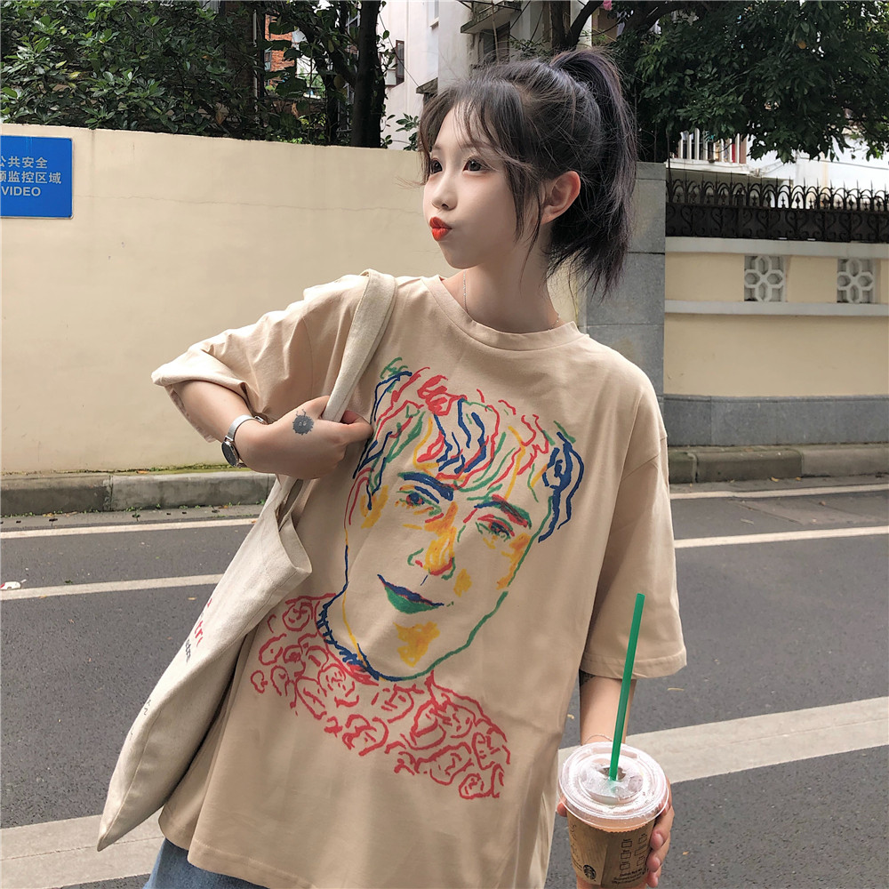 Large size ins short-sleeved T-shirt schoolgirls loose 2021 summer Korean lazy style wild mschf top fashion trend