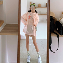 Spring 2021 new large size loose mid-length long-sleeved t-shirt womens Korean ins bottoming shirt top sunscreen shirt
