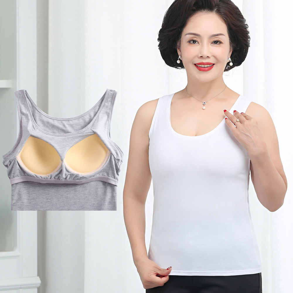 Middle-aged camisole women with chest pad summer thin vest bra one-piece underwear mother vest modal
