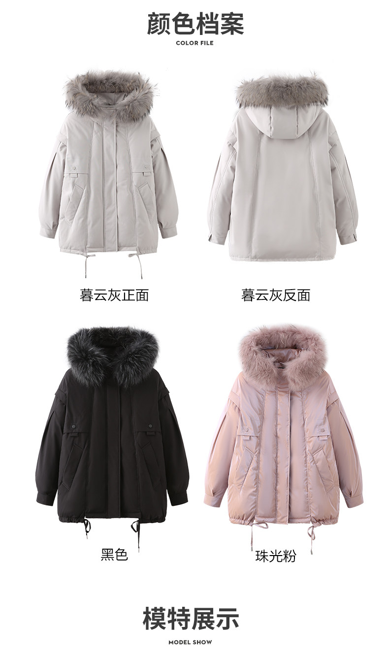 雪中飞 女士貉毛大领 羽绒服 图4