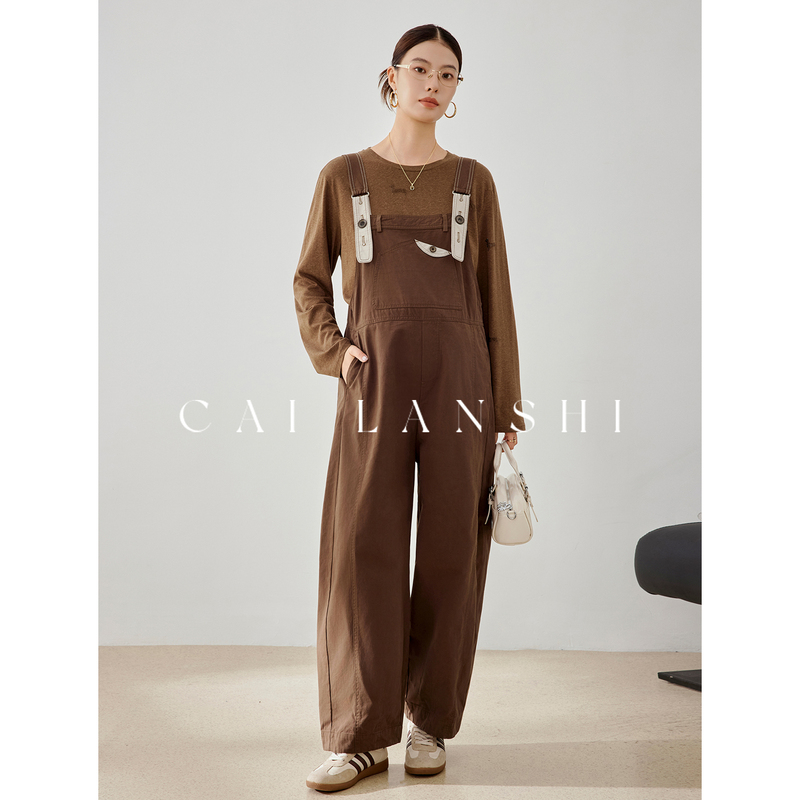Cai Lanshi Maternity Wear Autumn New Loose Plus-Size Belly-Covering Slimming Maternity Overalls Long-Sleeve Top Two-Piece Set Cai Lanshi Maternity Wear Autumn New Loose Plus-Size Belly-Covering Slimming Maternity Overalls Long-Sleeve Top Two-Piece Set