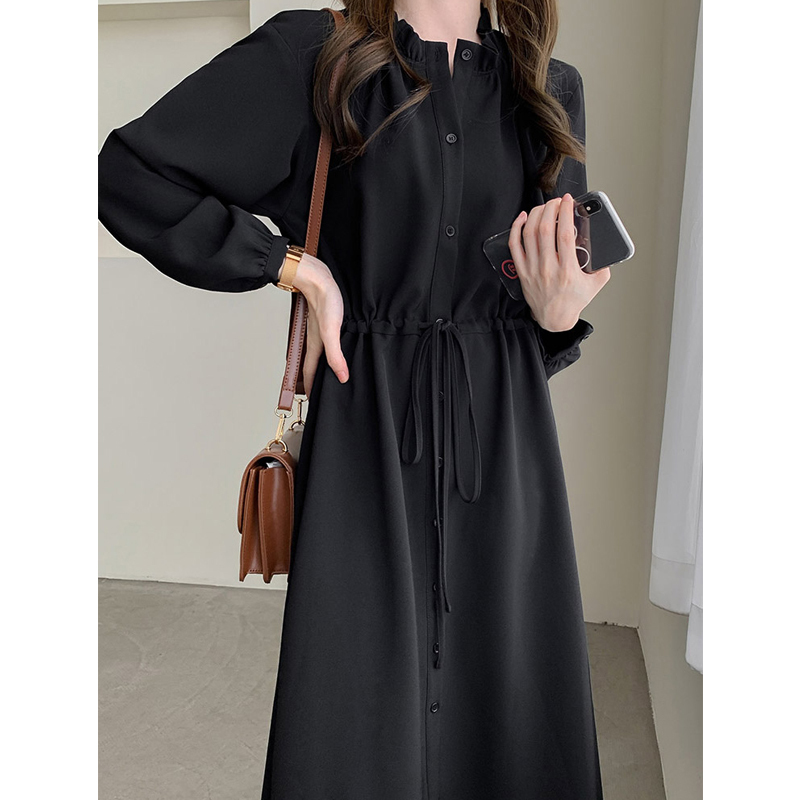 Hepburn Little Black Dress, French Retro Style, Waist-Cinching, Slimming, Long-Sleeved Chiffon Dress for Women, Spring and Autumn Black Shirt Dress Hepburn Little Black Dress, French Retro Style, Waist-Cinching, Slimming, Long-Sleeved Chiffon Dress for Women, Spring and Autumn Black Shirt Dress