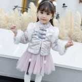 Зимняя куртка для девочек, детское ханьфу, костюм, комплект, увеличенная толщина, китайский стиль