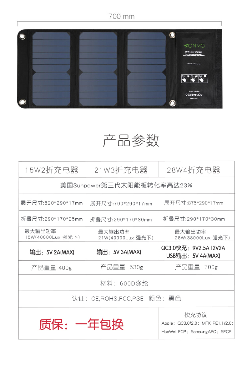 Năng lượng mặt trời gấp sạc điện thoại di động sạc kho báu di động ngoài trời hoang dã không thấm nước sạc nhanh điện thoại di động 5V9V - Ngân hàng điện thoại di động sạc dự phòng the gioi di dong